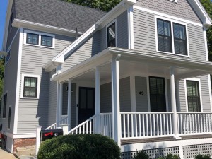 new gray siding on home