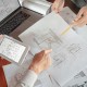 Interior,Architecture,Discussing,With,Blueprint,,Engineering,Concept.