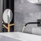 Modern Bathroom Fixtures, Gray Tiles, Gold Vanity Mirror