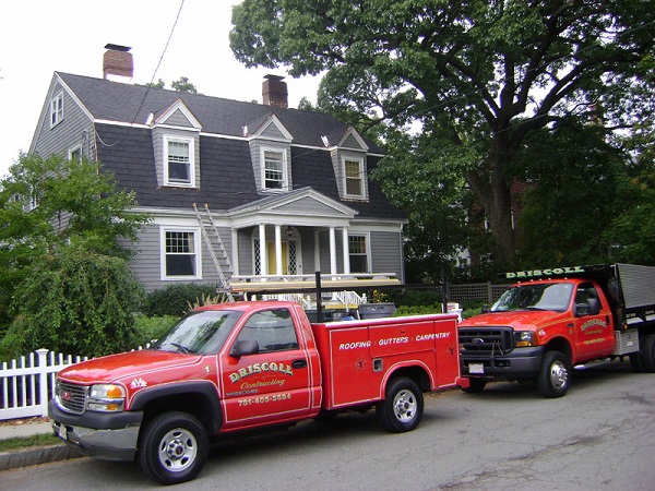 Trucks in front of house